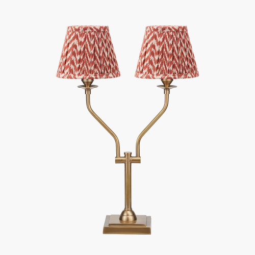 pacific lifestyle Tatiana Antique Brass Metal Table Lamp Base with Vienna 16cm Red Chevron Mushroom Pleat Lampshade