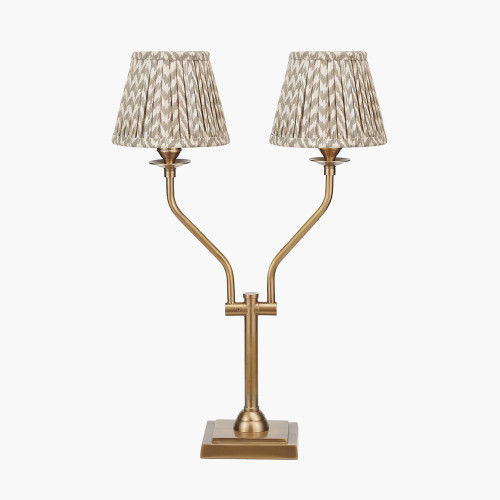 pacific lifestyle Tatiana Antique Brass Metal Table Lamp Base with Vienna 16cm Taupe Chevron Mushroom Pleat Lampshade