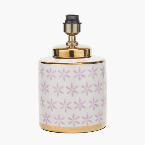 Pacific Lifestyle Thea Lillac And Gold Leaf Ceramic Table Lamp Base With Rene 35cm Blush Velvet Cylinder Lampshade