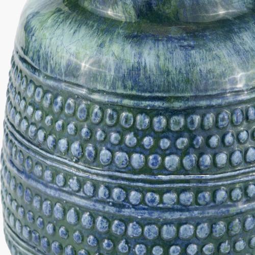 Pacific Lifestyle Theano Dot Design Blue Glaze Table Lamp Base With Lino 30cm White Self Lined Linen Cylinder Lampshade