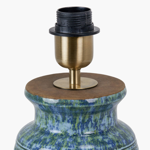 Pacific Lifestyle Theano Dot Design Blue Glaze Table Lamp Base With Edward 30cm Pistachio Green Linen Cylinder Lampshade