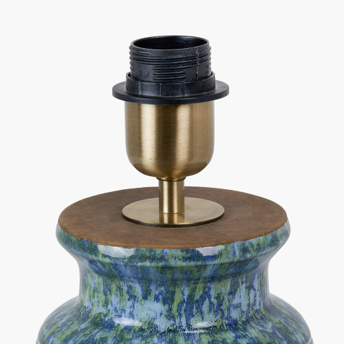 Pacific Lifestyle Theano Dot Design Blue Glaze Table Lamp Base With Milos 30cm Pistachio Green Linen Tapered Lampshade