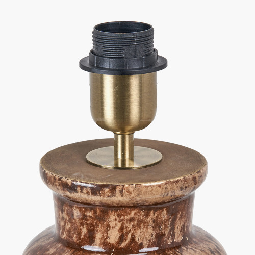 Pacific Lifestyle Theano Dot Design Brown Glaze Tall Table Lamp Base With Lino 35cm White Self Lined Linen Cylinder Lampshade