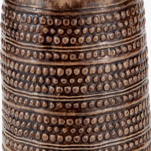 Pacific Lifestyle Theano Dot Design Brown Glaze Tall Table Lamp Base With Lys 35cm White Self Lined Linen Tapered Lampshade