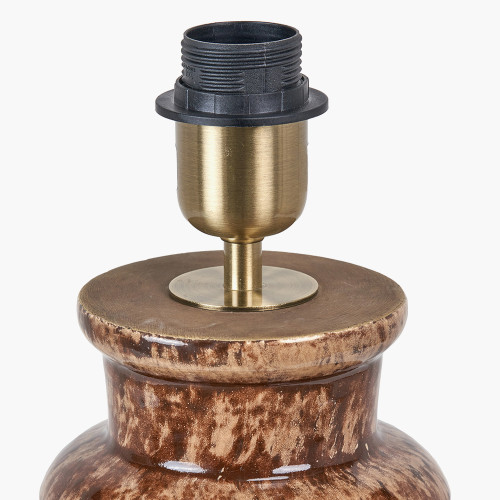 Pacific Lifestyle Theano Dot Design Brown Glaze Tall Table Lamp Base With Edward 35cm Natural Linen Cylinder Lampshade