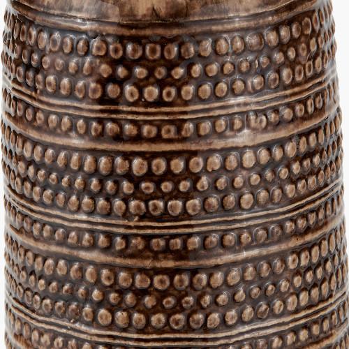 Pacific Lifestyle Theano Dot Design Brown Glaze Tall Table Lamp Base With Edward 35cm Natural Linen Cylinder Lampshade