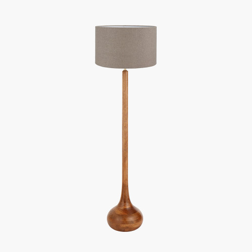 pacific lifestyle Toma Oiled Wood Tall Neck Floor Lamp Base with Edward 45cm Natural Linen Cylinder Lampshade