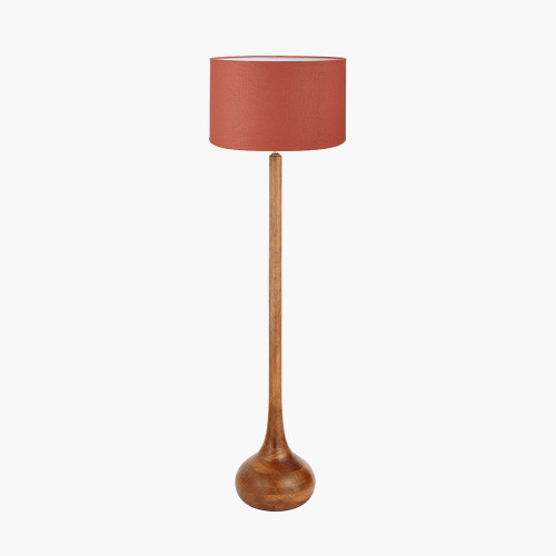 pacific lifestyle Toma Oiled Wood Tall Neck Floor Lamp Base with Henry 45cm Tobacco Handloom Cylinder Lampshade