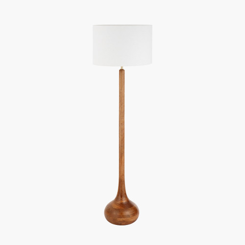 pacific lifestyle Toma Oiled Wood Tall Neck Floor Lamp Base with Lino 45cm White Self Lined Linen Cylinder Lampshade
