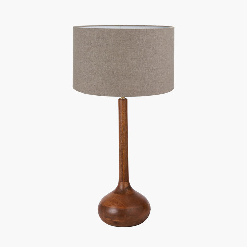 pacific lifestyle Toma Oiled Wood Tall Neck Table Lamp Base with Edward 35cm Natural Linen Cylinder Lampshade