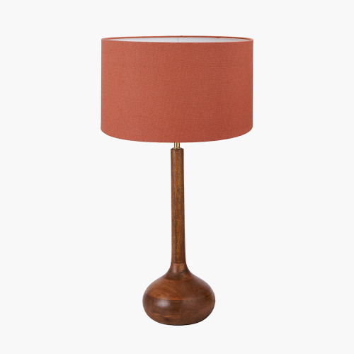 pacific lifestyle Toma Oiled Wood Tall Neck Table Lamp Base with Henry 40cm Tobacco Handloom Cylinder Lampshade