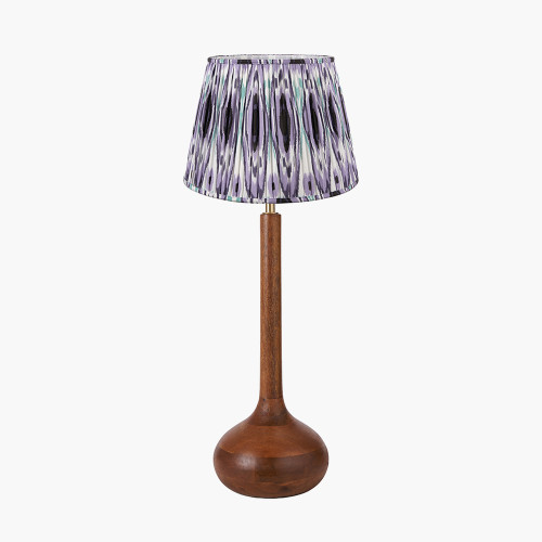 pacific lifestyle Toma Oiled Wood Tall Neck Table Lamp Base with Izara 35cm Lilac Ikat Patterned Mushroom Pleat Tapered Lampshade