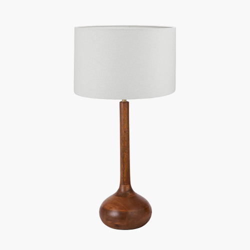 pacific lifestyle Toma Oiled Wood Tall Neck Table Lamp Base with Lino 35cm White Self Lined Linen Cylinder Lampshade