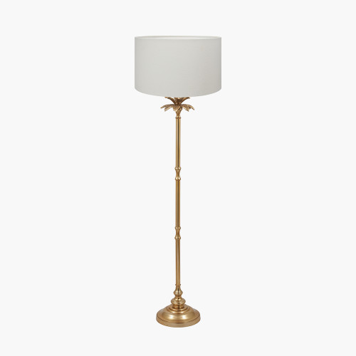 pacific lifestyle Trafalgar Gold Metal Palm Tree Floor Lamp Base with Henry 45cm White Handloom Cylinder Lampshade