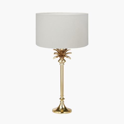 pacific lifestyle Trafalgar Gold Metal Palm Tree Table Lamp Base with Henry 35cm White Handloom Cylinder Lampshade