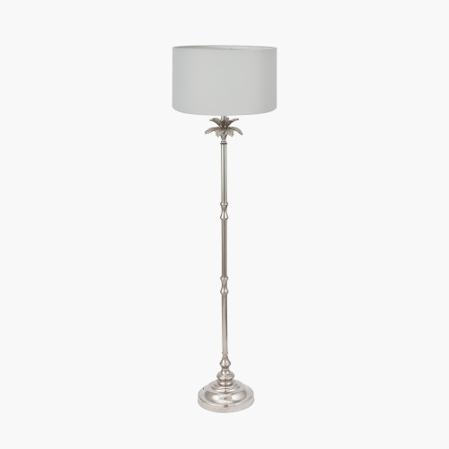 pacific lifestyle Trafalgar Nickel Metal Palm Tree Floor Lamp Base with Harry 45cm Ivory Cotton Mix Cylinder Lampshade
