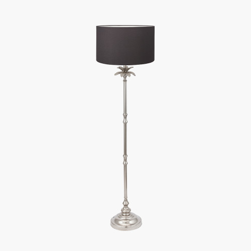 pacific lifestyle Trafalgar Nickel Metal Palm Tree Floor Lamp Base with Henry 45cm Grey Handloom Cylinder Lampshade