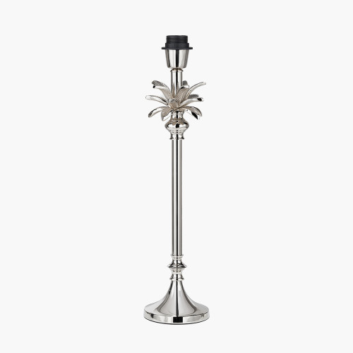 Pacific Lifestyle Trafalgar Nickel Metal Palm Tree Table Lamp Base With Henry 35cm Grey Handloom Cylinder Lampshade