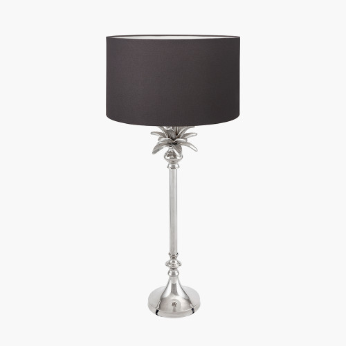 pacific lifestyle Trafalgar Nickel Metal Palm Tree Table Lamp Base with Henry 35cm Grey Handloom Cylinder Lampshade