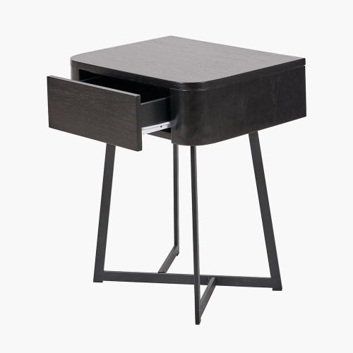 Pacific Lifestyle Ukiah Black Ash Veneer And Black Metal 1 Drawer Unit