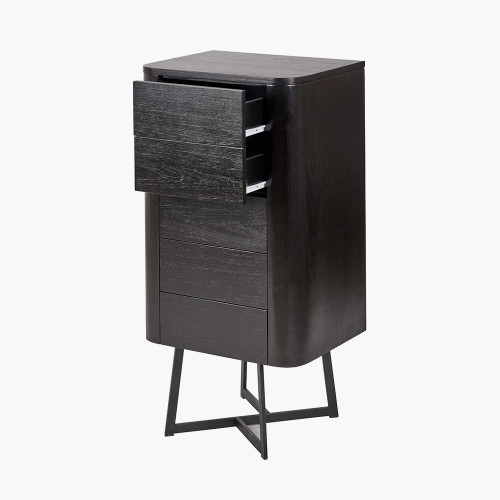 Pacific Lifestyle Ukiah Black Ash Veneer And Black Metal 5 Drawer Tall Unit