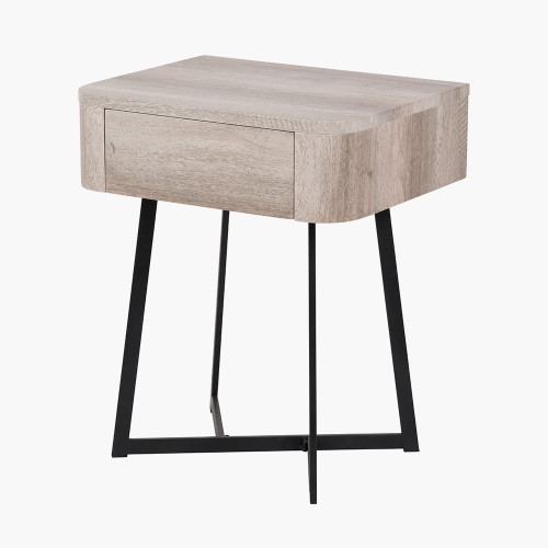 Pacific Lifestyle Ukiah Grey Oak Veneer And Black Metal 1 Drawer Unit
