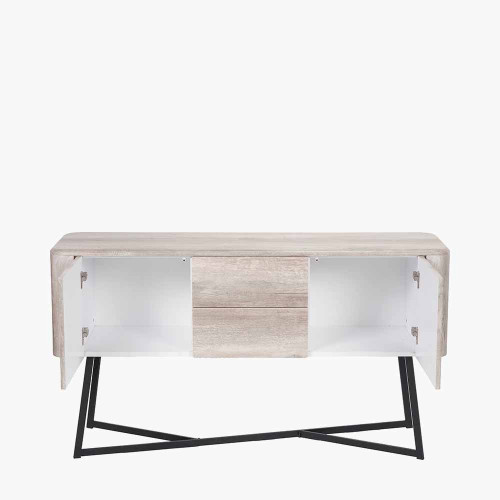 Pacific Lifestyle Ukiah Grey Oak Veneer And Black Metal 2 Door 2 Drawer Sideboard