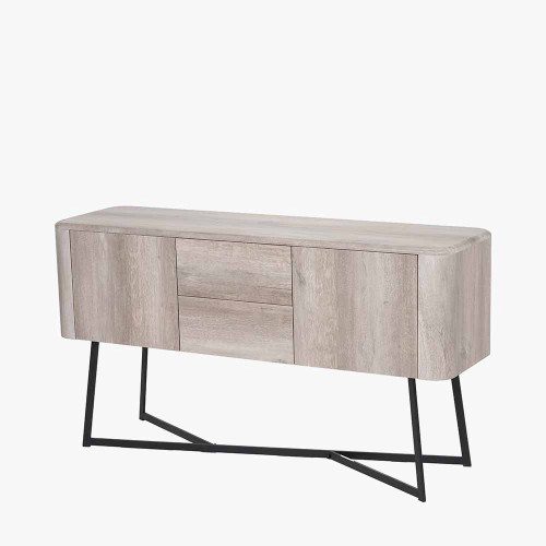 Pacific Lifestyle Ukiah Grey Oak Veneer And Black Metal 2 Door 2 Drawer Sideboard