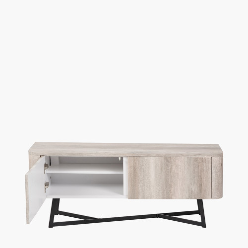 Pacific Lifestyle Ukiah Grey Oak Veneer And Black Metal 2 Door Low Unit