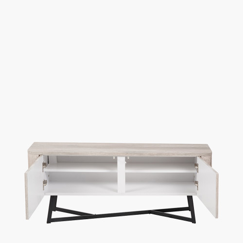 Pacific Lifestyle Ukiah Grey Oak Veneer And Black Metal 2 Door Low Unit