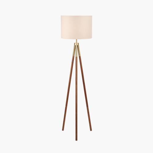 Pacific Lifestyle Vali Gold Metal And Brown Wood Grain Tripod Floor Lamp