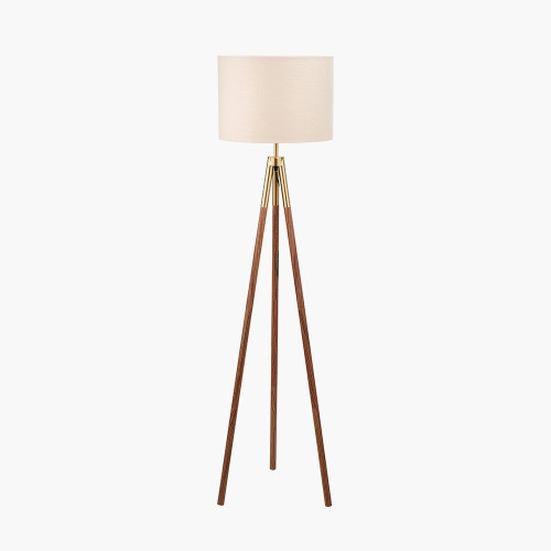 Pacific Lifestyle Vali Gold Metal And Brown Wood Grain Tripod Floor Lamp