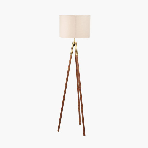 Pacific Lifestyle Vali Gold Metal And Brown Wood Grain Tripod Floor Lamp