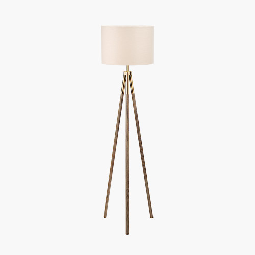 pacific lifestyle Vali Gold Metal and Brown Wood Grain Tripod Floor Lamp