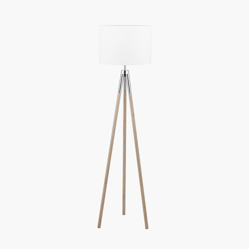Pacific Lifestyle Vali Silver Metal And Grey Wood Grain Tripod Floor Lamp
