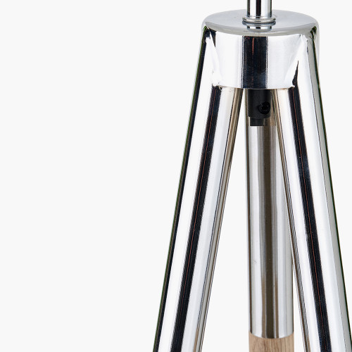 Pacific Lifestyle Vali Silver Metal And Grey Wood Grain Tripod Floor Lamp