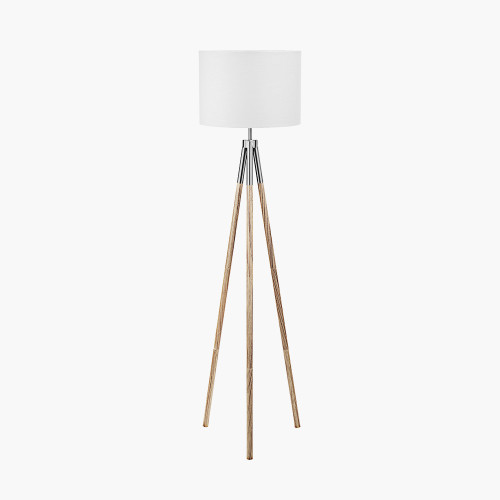 pacific lifestyle Vali Silver Metal and Grey Wood Grain Tripod Floor Lamp
