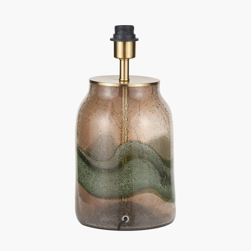 Pacific Lifestyle Valtellina Brown And Green Glass Table Lamp Base With Henry 35cm White Handloom Cylinder Lampshade