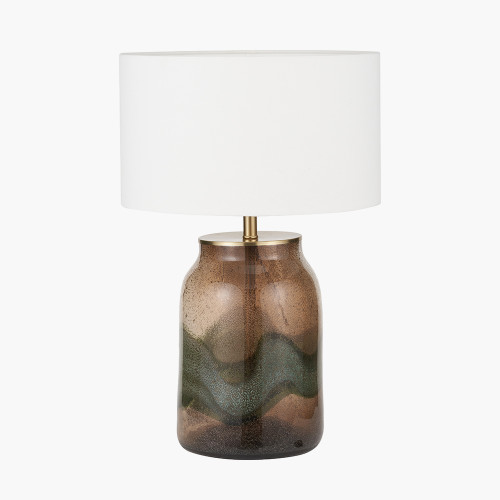 pacific lifestyle Valtellina Brown and Green Glass Table Lamp Base with Henry 35cm White Handloom Cylinder Lampshade