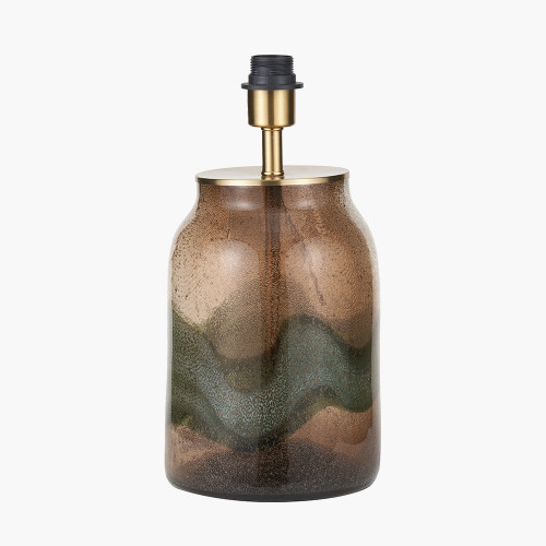 Pacific Lifestyle Valtellina Brown And Green Glass Table Lamp Base With Edward 35cm Pistachio Green Linen Cylinder Lampshade