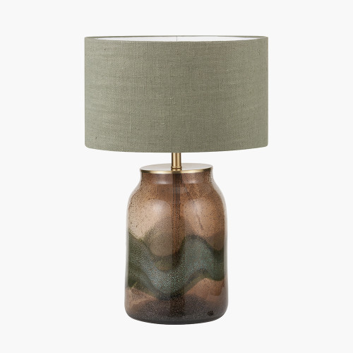 pacific lifestyle Valtellina Brown and Green Glass Table Lamp Base with Edward 35cm Pistachio Green Linen Cylinder Lampshade