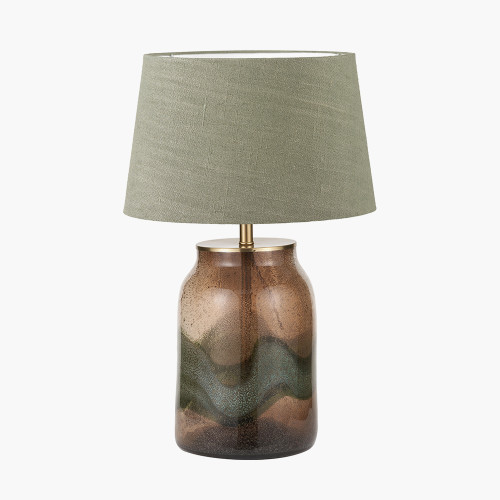pacific lifestyle Valtellina Brown and Green Glass Table Lamp Base with Milos 35cm Pistachio Green Linen Tapered Lampshade