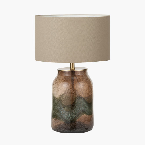 pacific lifestyle Valtellina Brown and Green Glass Table Lamp Base with Henry 35cm Taupe Handloom Cylinder Lampshade