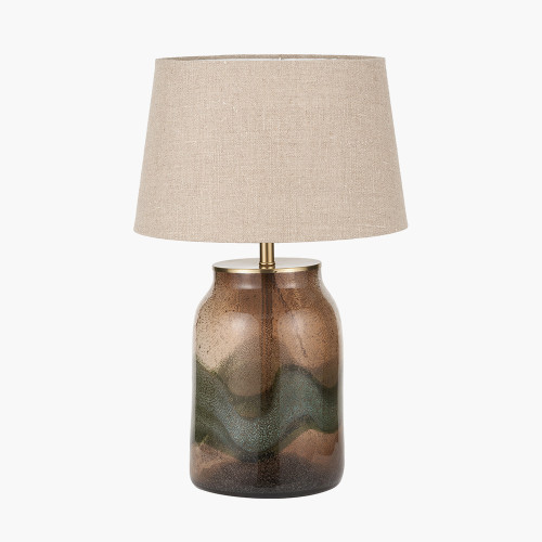 pacific lifestyle Valtellina Brown and Green Glass Table Lamp Base with Milos 35cm Natural Linen Tapered Lampshade