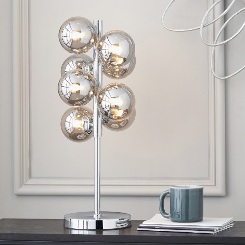 Pacific Lifestyle Vecchio Smoke Glass Orb And Chrome Table Lamp