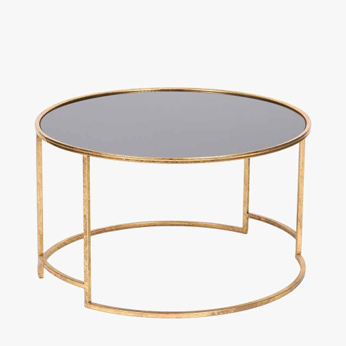 Pacific Lifestyle Veneziano Antique Gold Metal And Black Glass Coffee Table