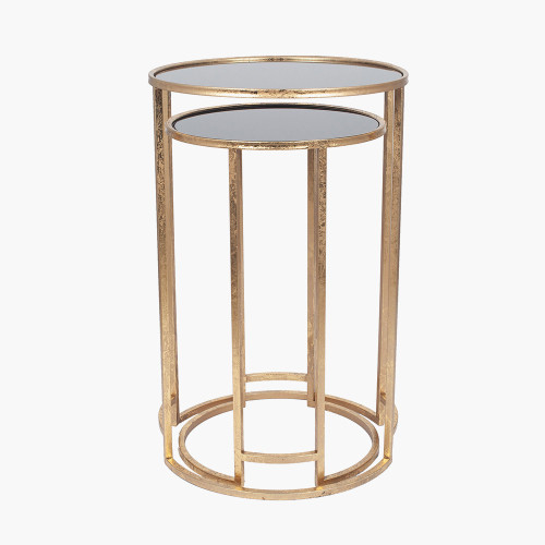 Pacific Lifestyle Veneziano S/2 Antique Gold Metal And Black Glass Side Tables