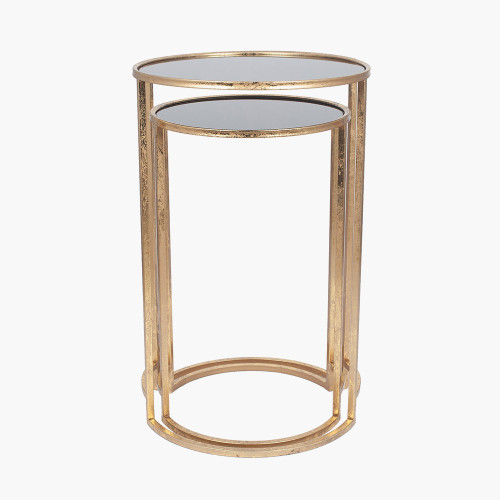 Pacific Lifestyle Veneziano S/2 Antique Gold Metal And Black Glass Side Tables