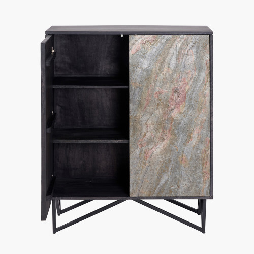 Pacific Lifestyle Verde Black Mango Wood And Stone Veneer 2 Door Bar Cabinet