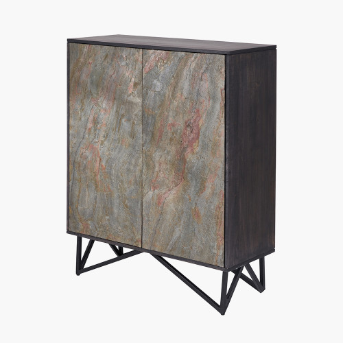 Pacific Lifestyle Verde Black Mango Wood And Stone Veneer 2 Door Bar Cabinet